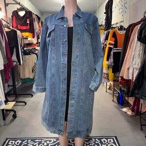 Denim Button-Up Long Jacket